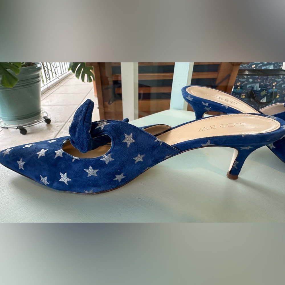 J. Crew Blue Star-Print Pointed Toe Knot Mules - Picture 4 of 12